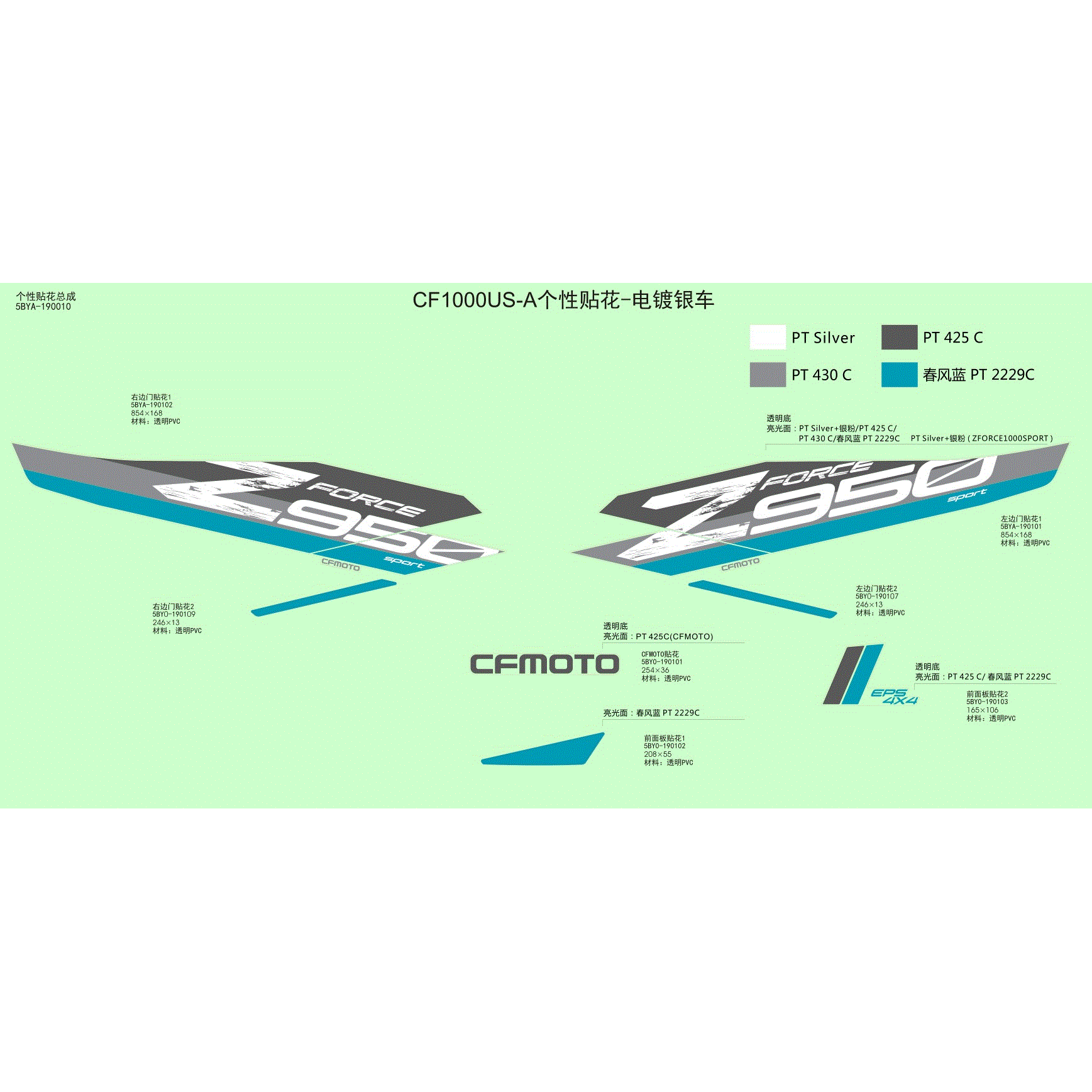 An Image of a Genuine CFMOTO Parts Schematic Diagram showing the schematic - DECAL (NA - 2020 CFMOTO ZFORCE 950 Sport