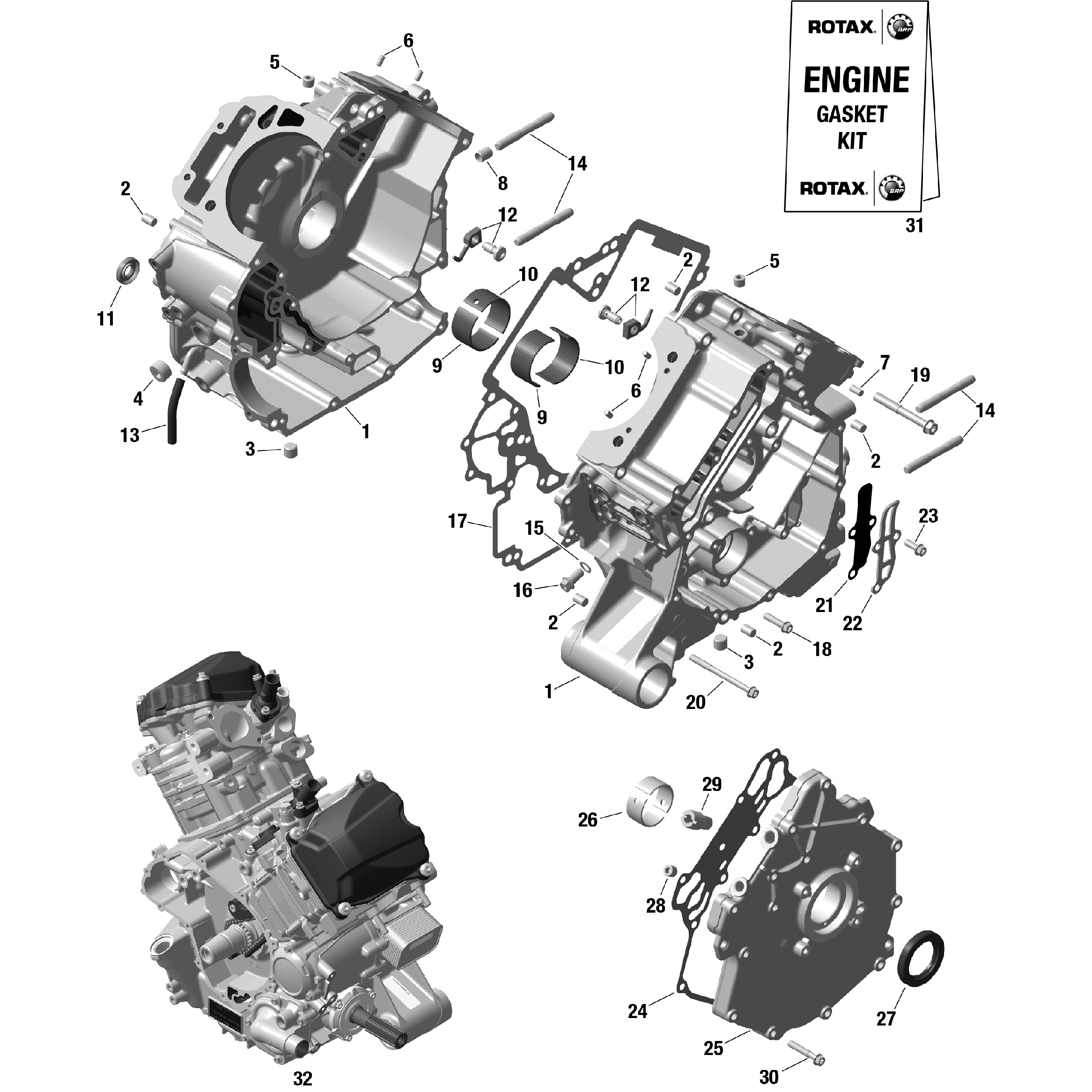 An Image of a Genuine Can-Am Parts Schematic Diagram showing the schematic - ROTAX - CRANKCASE