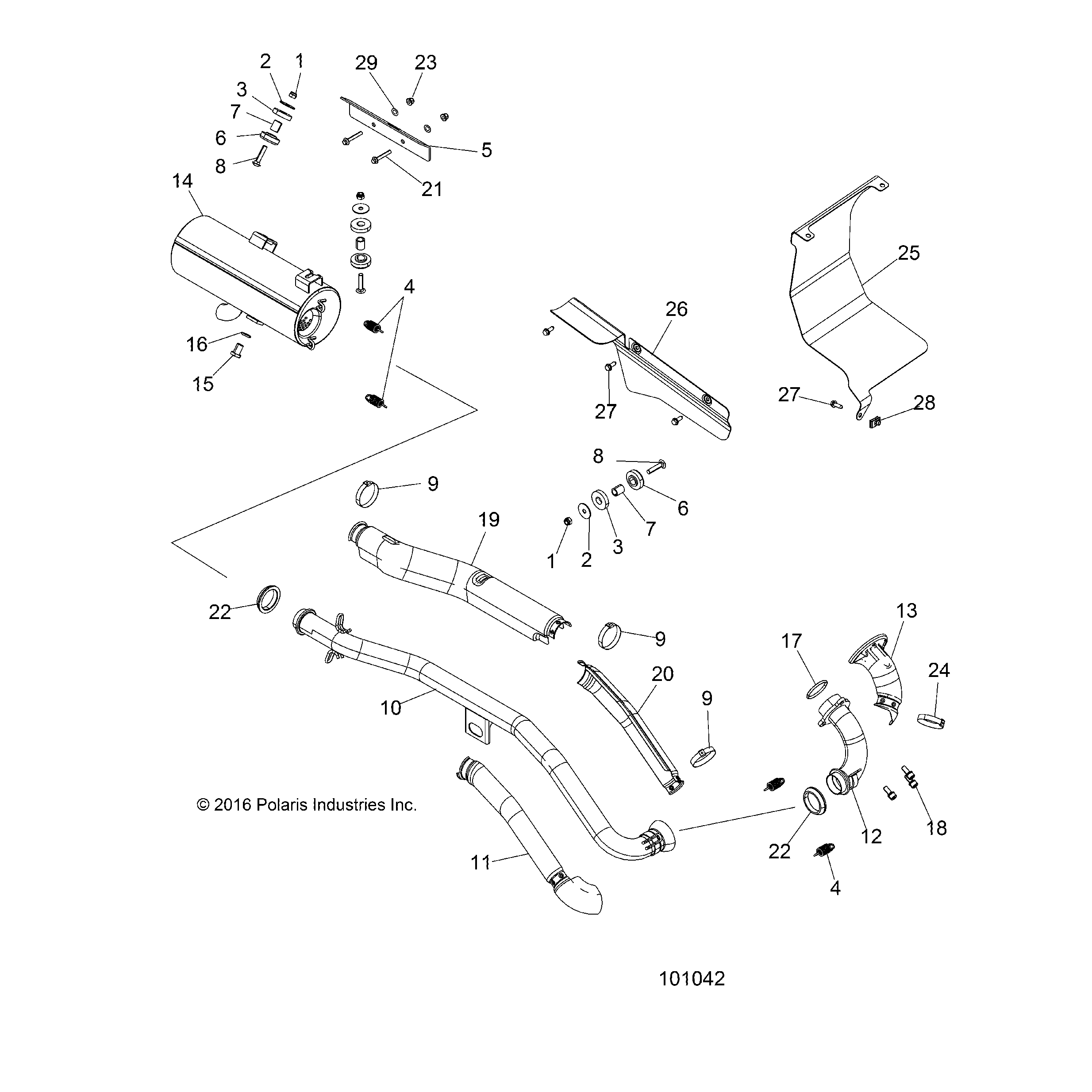An Image of a Genuine Polaris Parts Schematic Diagram showing the schematic - ENGINE: EXHAUST - 2017 POLARIS SPORTSMAN TOURING 570 EFI/EPS