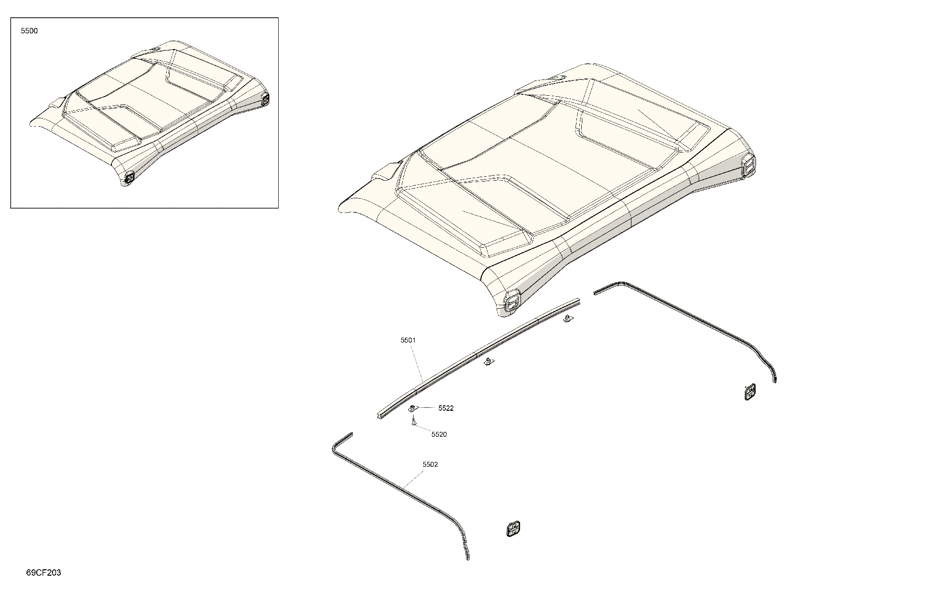 An Image of a Genuine Can-Am Parts Schematic Diagram showing the schematic - BODY - ROOF