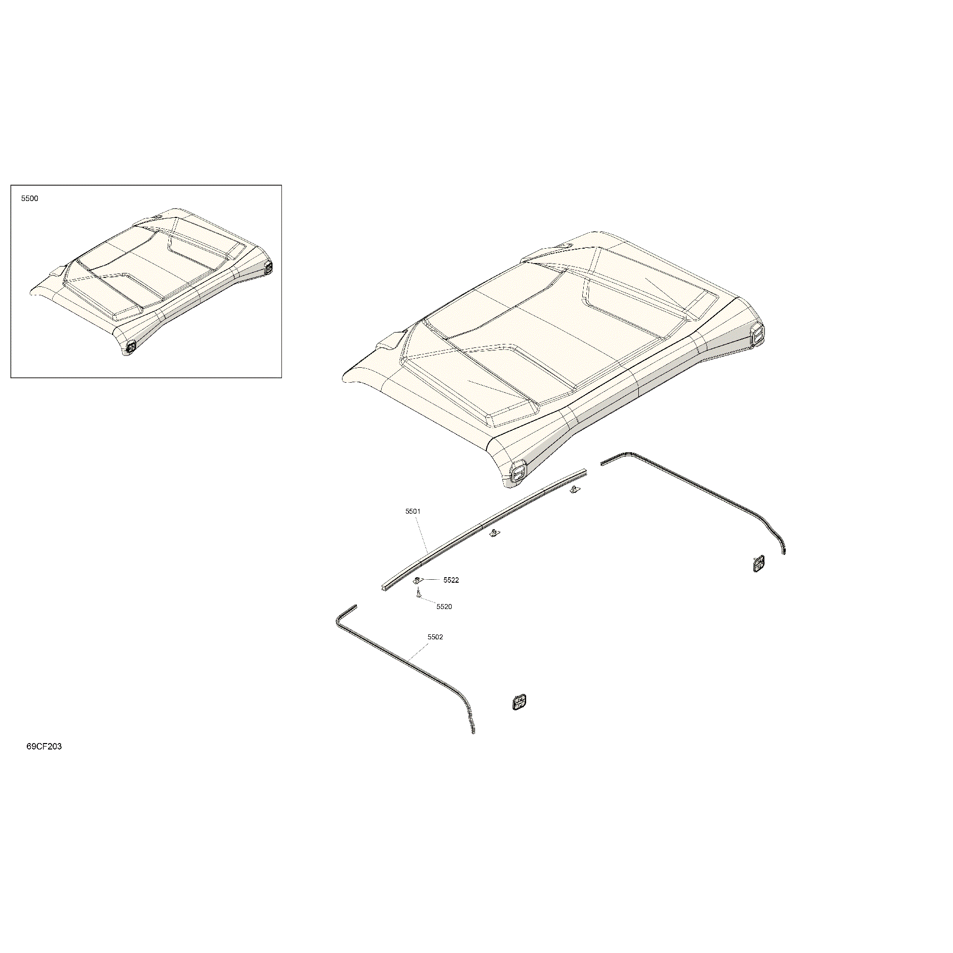An Image of a Genuine Can-Am Parts Schematic Diagram showing the schematic - BODY - ROOF