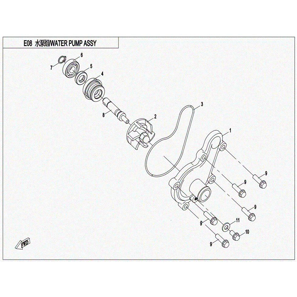 An Image of a Genuine CFMOTO Parts Schematic Diagram showing the schematic - WATER PUMP ASSY. - 2022 CFMOTO ZFORCE 500
