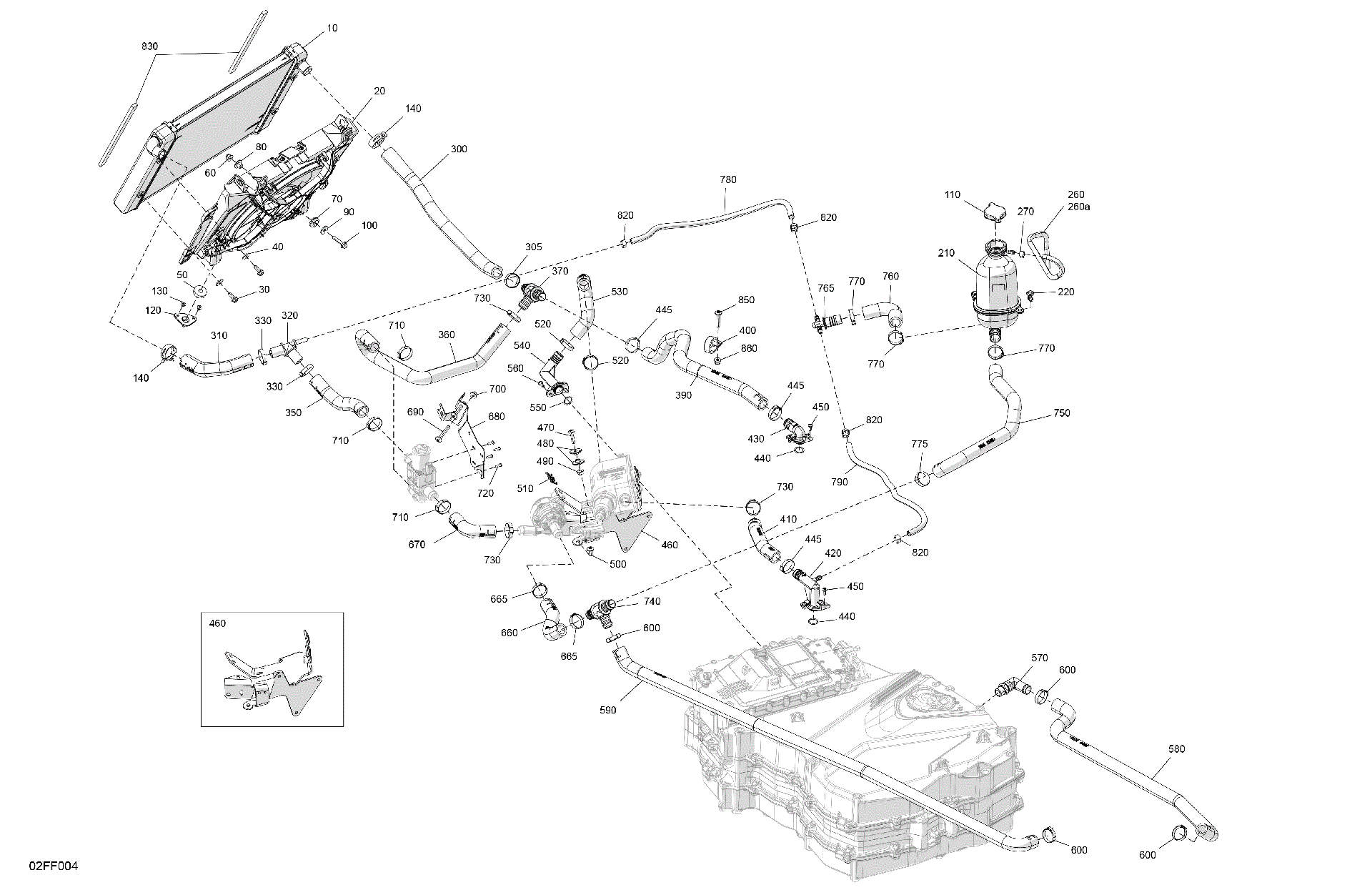 An Image of a Genuine Can-Am Parts Schematic Diagram showing the schematic - ENGINE - COOLING