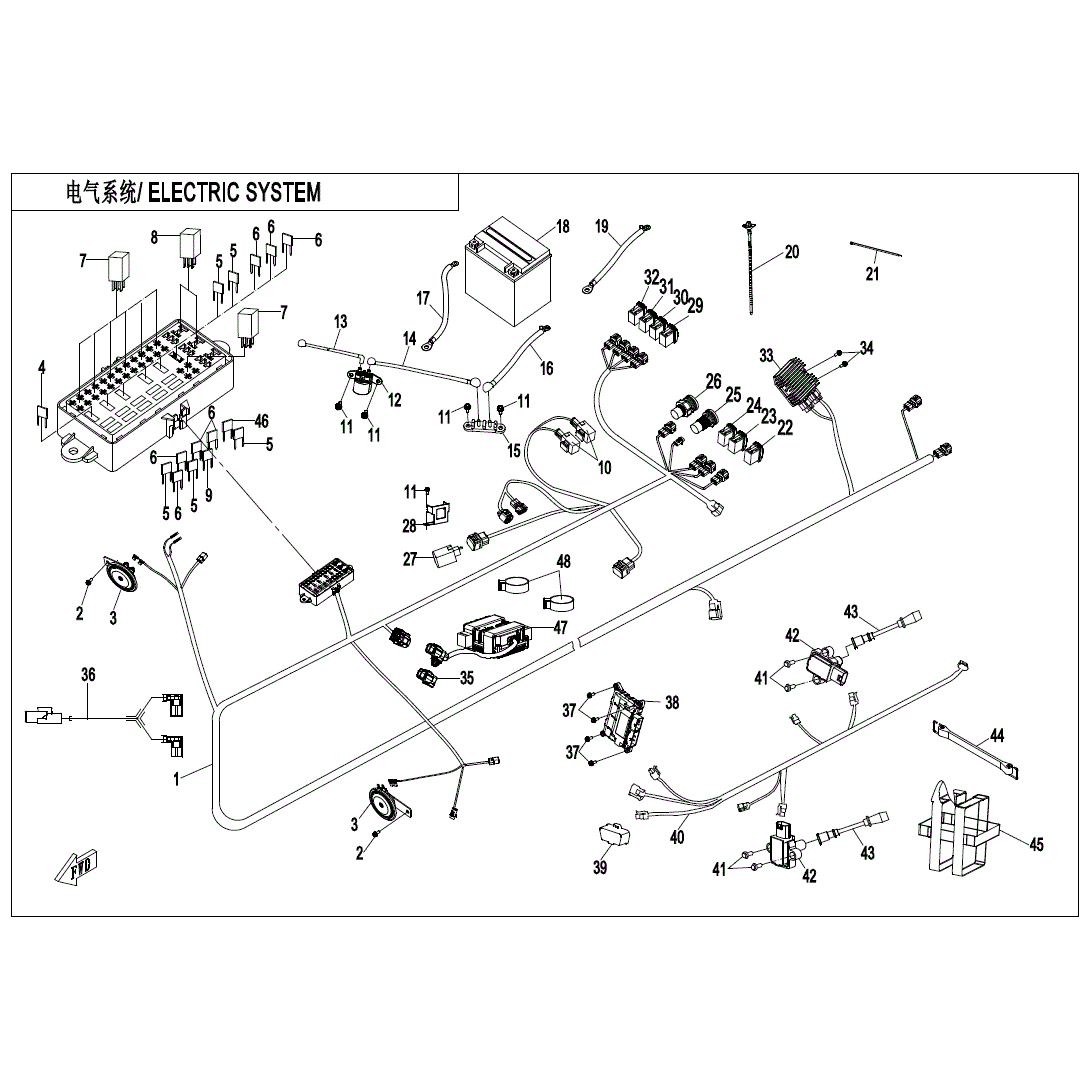 An Image of a Genuine CFMOTO Parts Schematic Diagram showing the schematic - ELECTRIC SYSTEM - 2024 CFMOTO ZFORCE 950 HO EX