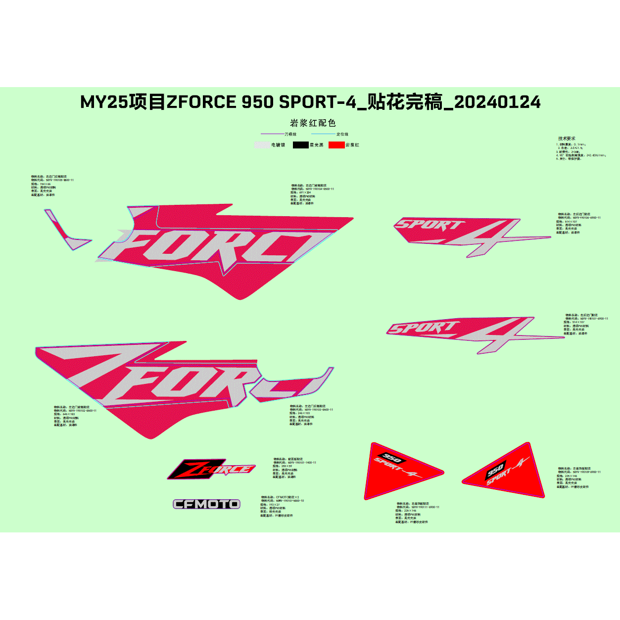 An Image of a Genuine CFMOTO Parts Schematic Diagram showing the schematic - DECAL - 2025 CFMOTO ZFORCE 950