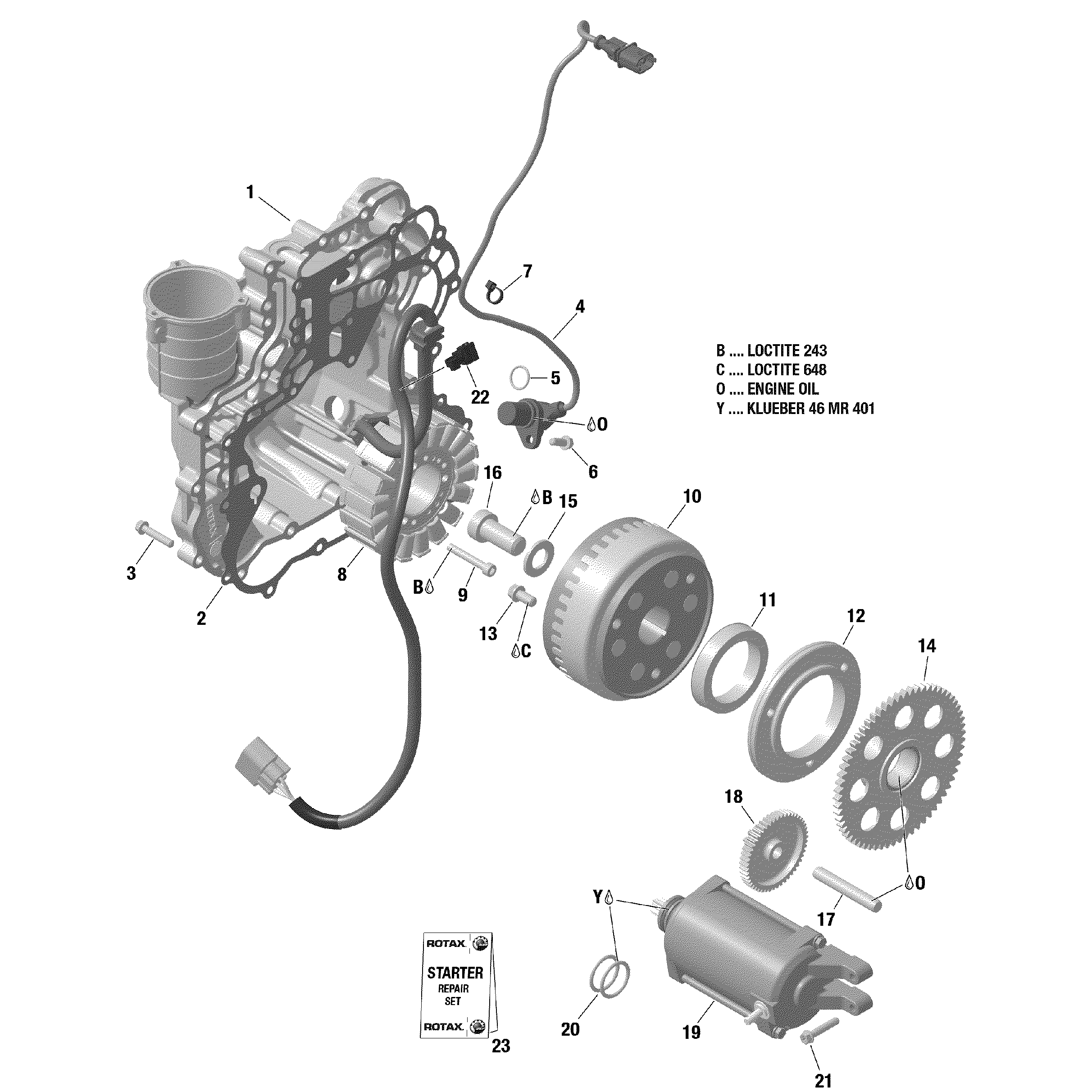 An Image of a Genuine Can-Am Parts Schematic Diagram showing the schematic - MAGNETO AND ELECTRIC STARTER 900 HO