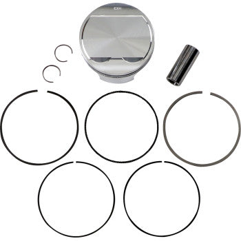 The Piston Kit by Je Pistons features a forged aluminum piston, wrist pin, two snap rings, and five separate piston rings—perfect for professional competition use.