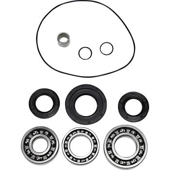 Set of nine black rubber seals and metal ball bearings for rear differential bearing seal kit.