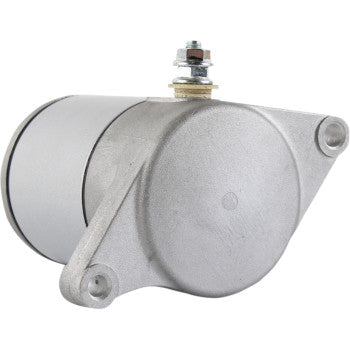 The Starter Motor by Parts Unlimited is a silver, cylindrical automotive starter motor with copper bushings, mounting brackets, and a top bolt, built to OEM specs and shown against a white background.