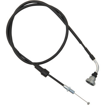 The Honda Black Vinyl Throttle Cable 45 5/8" by Moose Offroad features a metal fitting and cylindrical connector, plus a pre-lubricated nylon inner sleeve for smoother mechanical control in vehicles or machinery.