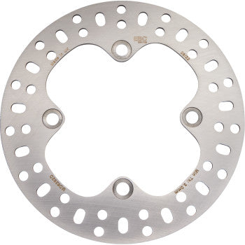 The Yamaha Brake Rotor by Ebc is a metal, circular disc brake rotor featuring multiple round holes along the edge, three mounting holes near the center, and a smooth, polished surface.