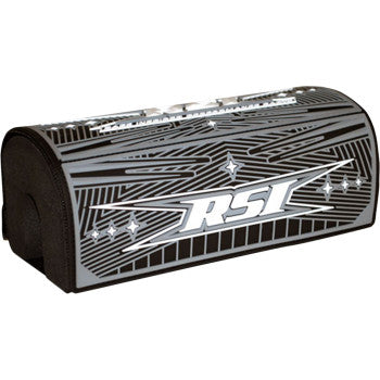 The Cold Weather Handlebar Pad Large Black by Race Shop Inc. features a bold RST logo and geometric patterns, offering molded foam protection for bicycle or motocross handlebars with risers.