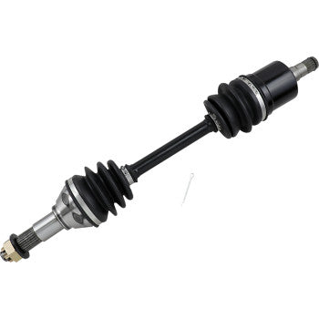 Black and silver front left CV axle kit with rubber boots and metal joints for Can Am Outlander and Renegade models.