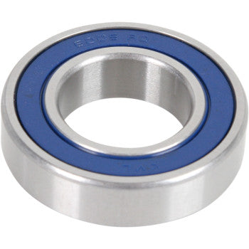 A close-up of the Wheel Bearing Double Seal 25x47x12 by Parts Unlimited, featuring a metallic outer ring and blue inner seal, displayed on a white background.