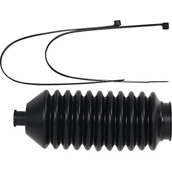 The Epi Steering Rack Boot Right is shown on a plain white background with two black cable ties above it, featuring a black ribbed rubber design—perfect as a steering rack boot or replacement part.