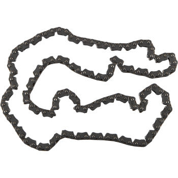 The Cam Chain 92RH2010 x 120 Links by Moose Offroad, crafted from select steel alloys with solid bushings for precision, is displayed coiled on a white background.