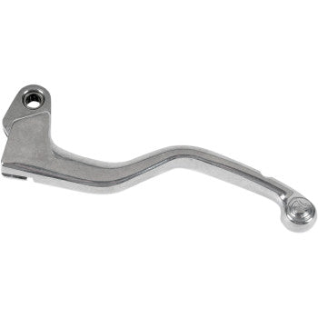 The Clutch Lever Ultimate Shorty by Moose Offroad is a silver metal lever for motorcycle brakes or clutches, with a slight curve and mounting holes at each end, compatible with E-Z adjust assemblies.