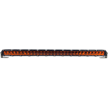 The Light Bar 30" Flood Spot Amber by Heretic features a straight row of amber LEDs in a black housing, securely mounted on durable stainless steel mounts at each end.
