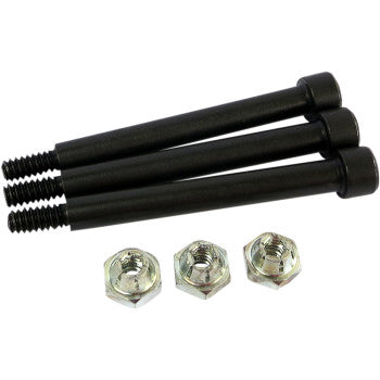 The Polaris Clutch Weight Pin Set 3 Piece by Epi includes three black metal bolts with hex socket heads and three silver hex nuts, perfect for clutch replacement or use as Polaris weight pins in ATV/UTV parts, displayed on a white background.