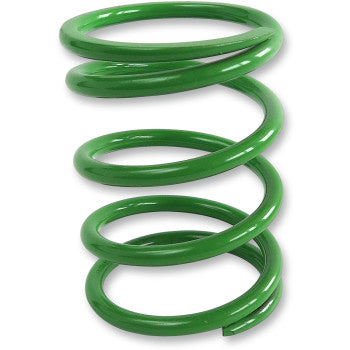 The Primary Spring by Epi, a shiny green high tensile chrome silicon coil spring, stands upright against a white background.