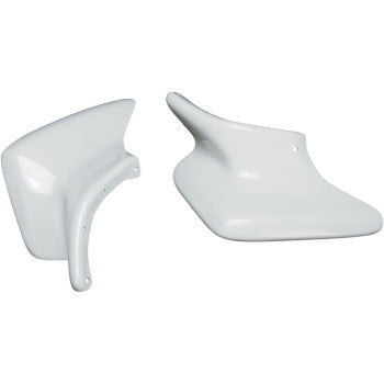 Pair of smooth white front fenders with curved edges made of durable plastic for Honda TRX R ATV.