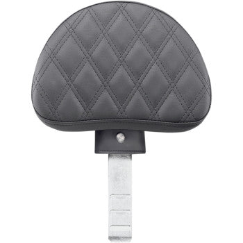 The Backrest - Lattice Stitched - Black by Saddlemen features a black padded seat, lattice stitching, and a metal mounting bracket, shown from the front view.
