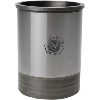 The Yamaha Cylinder Sleeve 95.00 mm by La Sleeve is a cylindrical metal engine sleeve with a smooth metallic surface and a "Los Angeles Sleeve Co." logo near the top. Its bottom section is darker with a matte texture, ideal for cylinder resleeving.