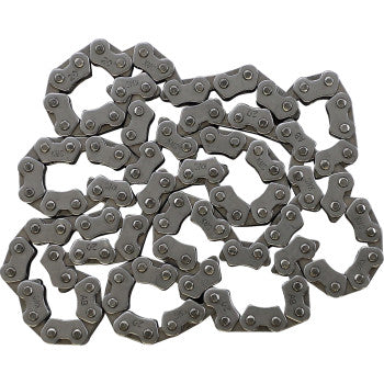The Cam Chain 92RH2015 x 114 Links by Moose Offroad, made from durable steel for high strength, is shown laid out on a white background, ideal for use in off-road motorcycles and similar machinery.