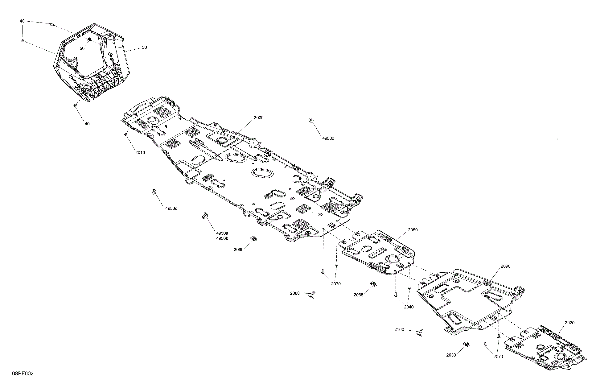 An Image of a Genuine Can-Am Parts Schematic Diagram showing the schematic - BODY - SKID PLATE