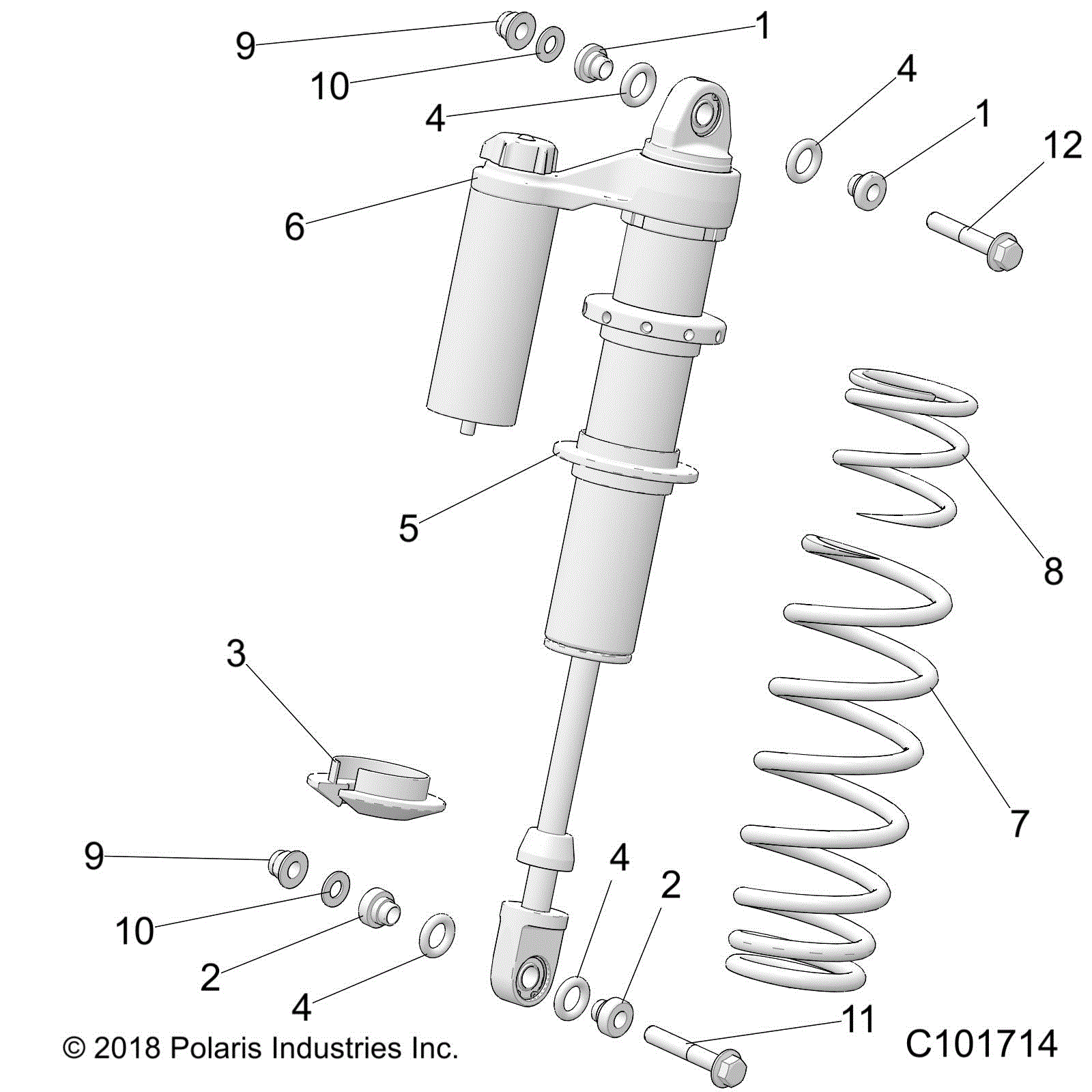An Image of a Genuine Polaris Parts Schematic Diagram showing the schematic - SUSPENSION: SHOCK FRONT - 2021 POLARIS SCRAMBLER XP 1000 S 55"