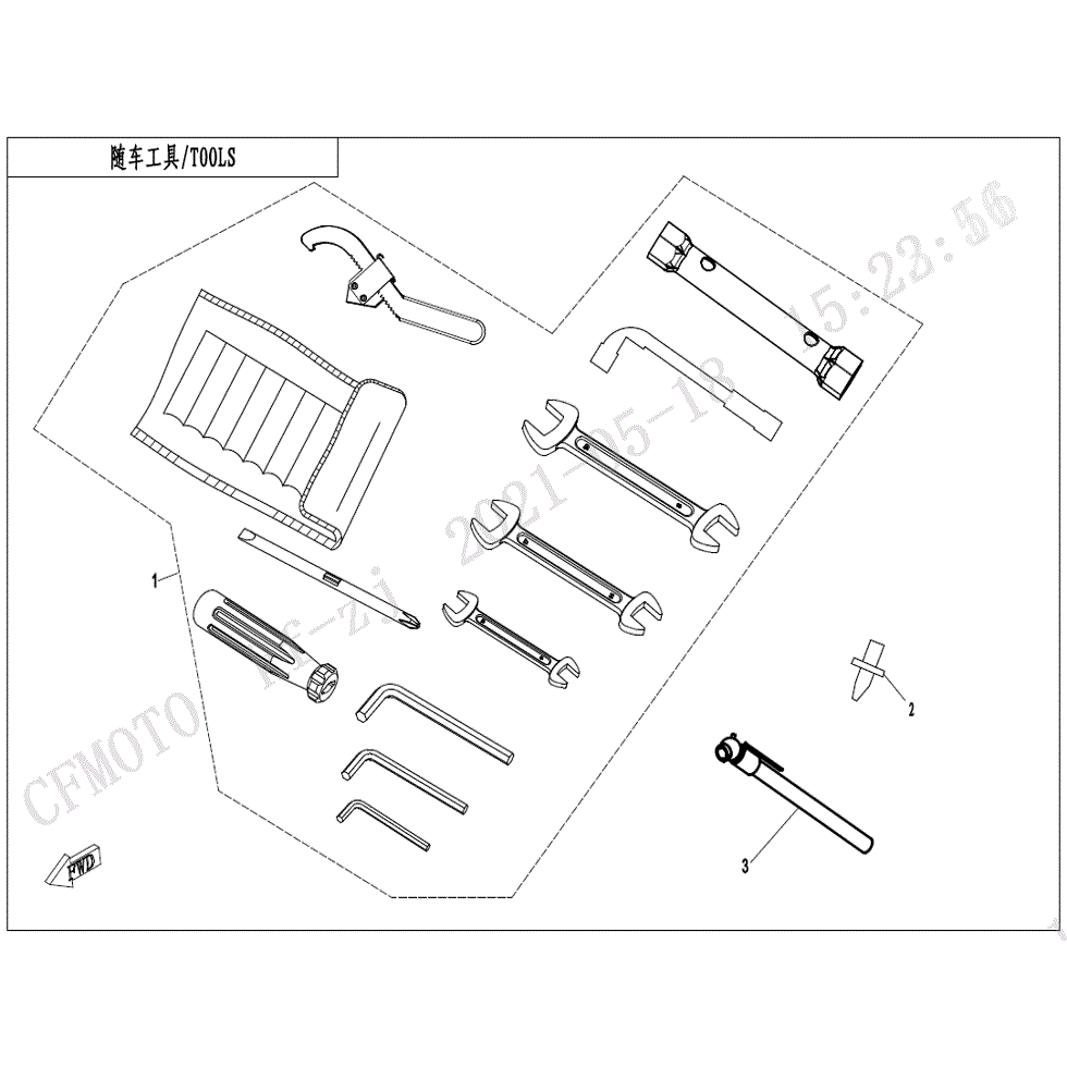 An Image of a Genuine CFMOTO Parts Schematic Diagram showing the schematic - TOOLS - 2022 CFMOTO ZFORCE 800 EX