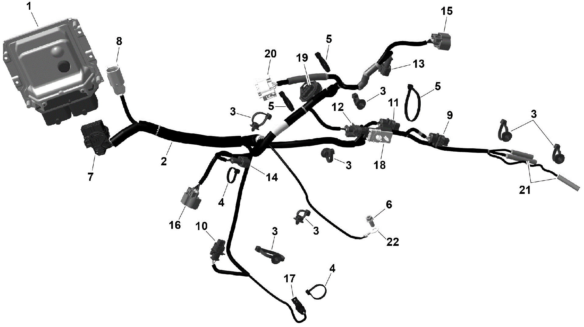 An Image of a Genuine Can-Am Parts Schematic Diagram showing the schematic - ROTAX - ENGINE HARNESS AND ELECTRONIC MODULE