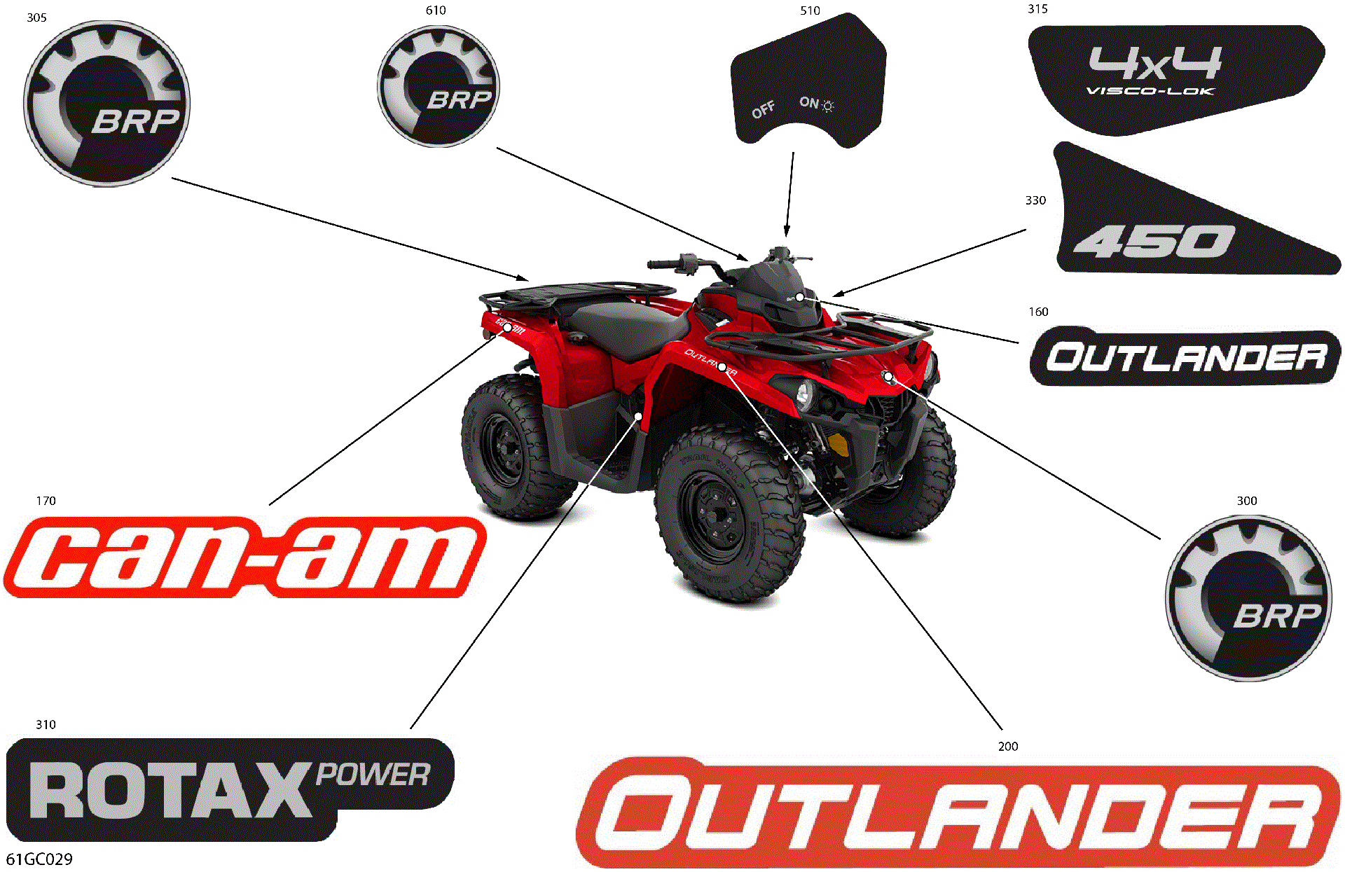 An Image of a Genuine Can-Am Parts Schematic Diagram showing the schematic - BODY - DECALS