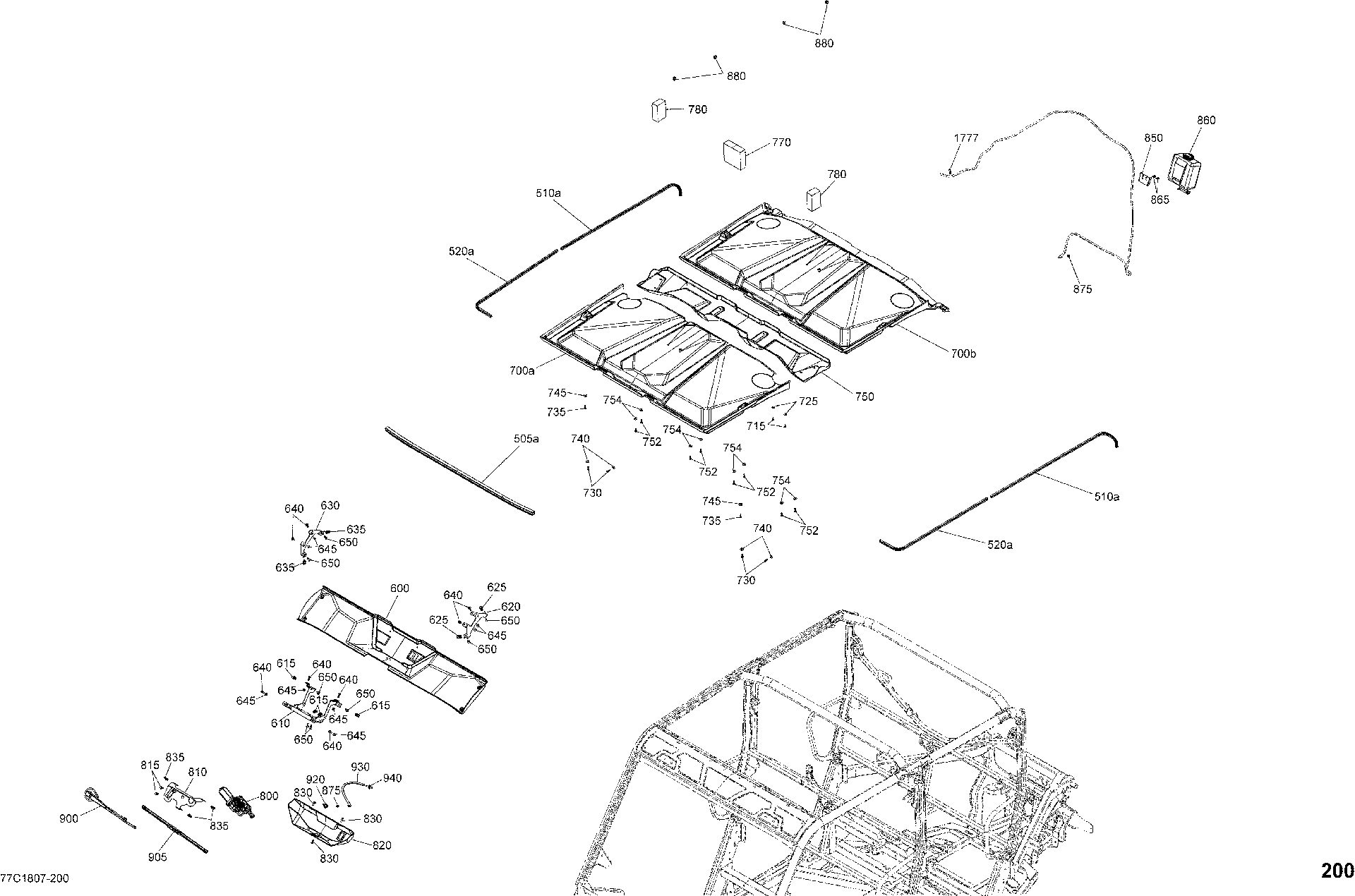An Image of a Genuine Can-Am Parts Schematic Diagram showing the schematic - CAB INTERIOR - ROOF