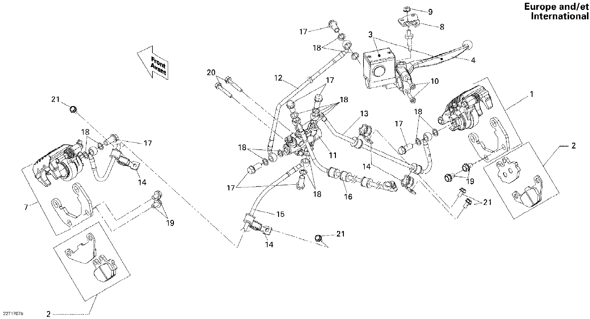 An Image of a Genuine Can-Am Parts Schematic Diagram showing the schematic - FRONT BRAKE EUROPE 