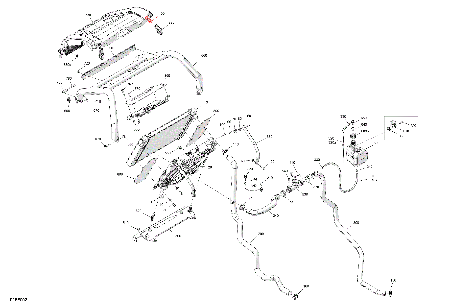 An Image of a Genuine Can-Am Parts Schematic Diagram showing the schematic - ENGINE - COOLING
