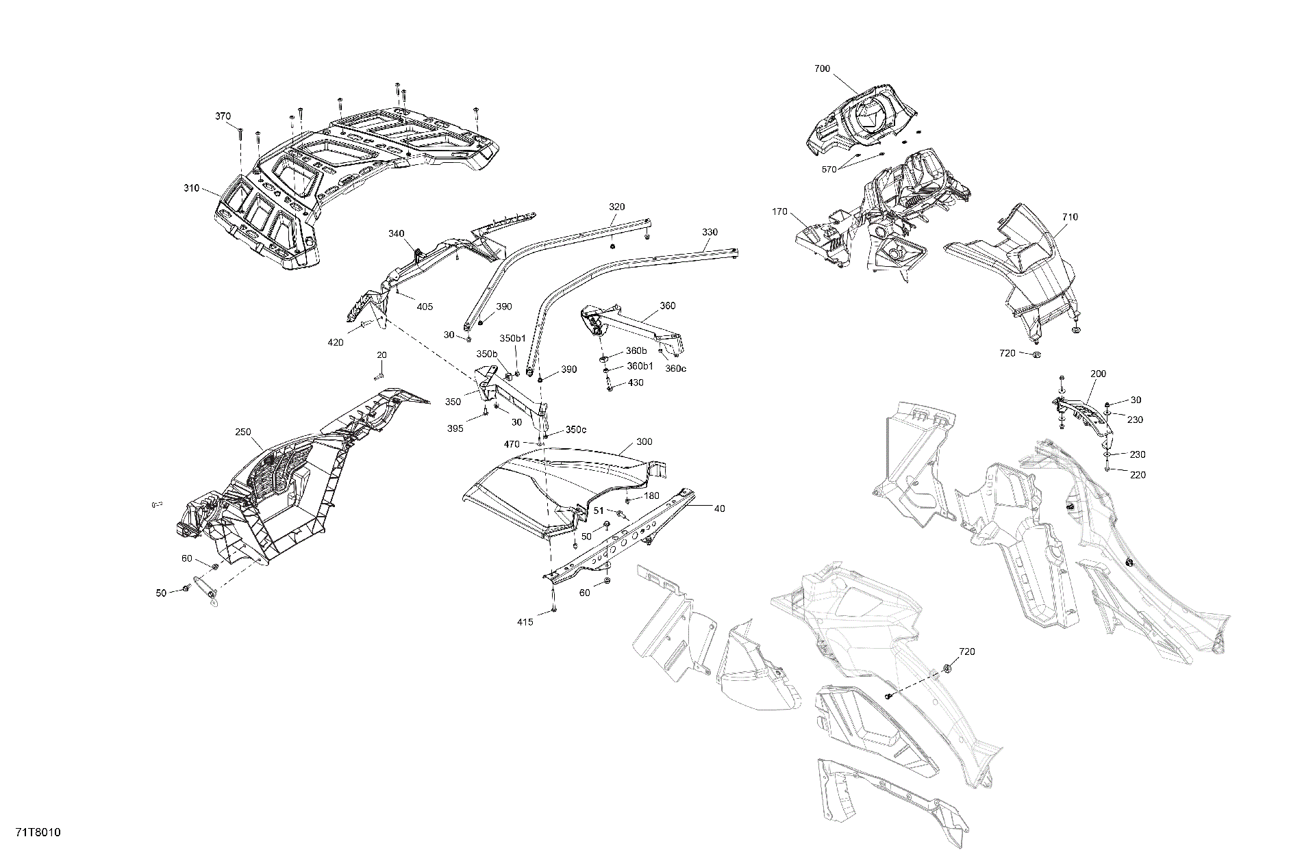 An Image of a Genuine Can-Am Parts Schematic Diagram showing the schematic - BODY - FRONT SECTION