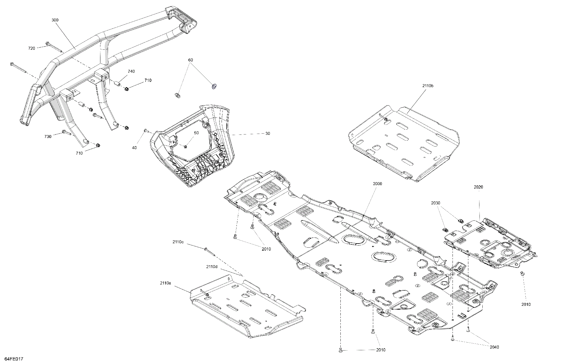 An Image of a Genuine Can-Am Parts Schematic Diagram showing the schematic - BODY - SKID PLATE AND BUMPER