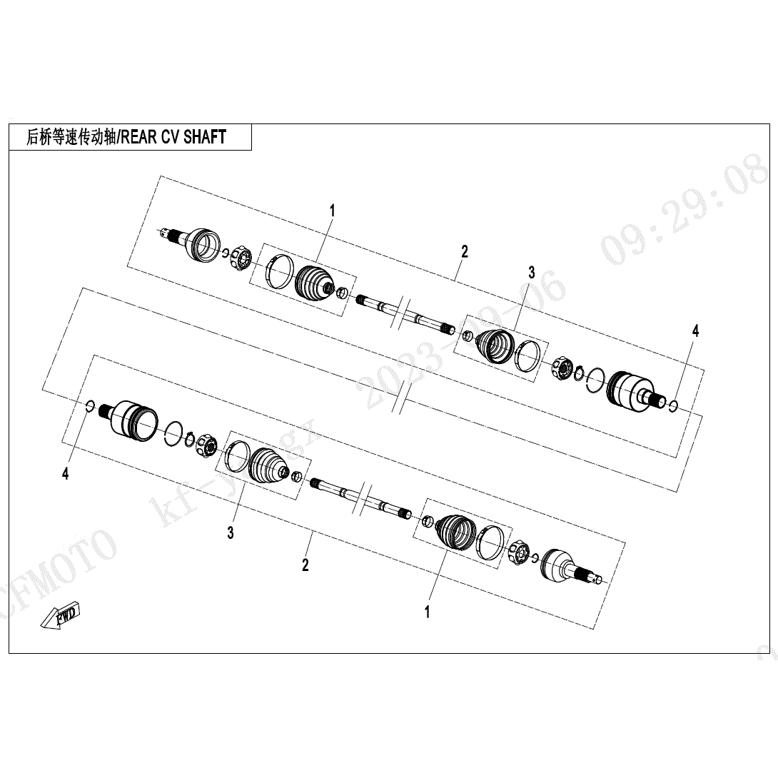An Image of a genuine CFMOTO Parts Schematic Diagram showing the group - REAR CV SHAFT - 2025 CFMOTO CFORCE 1000 TOURING