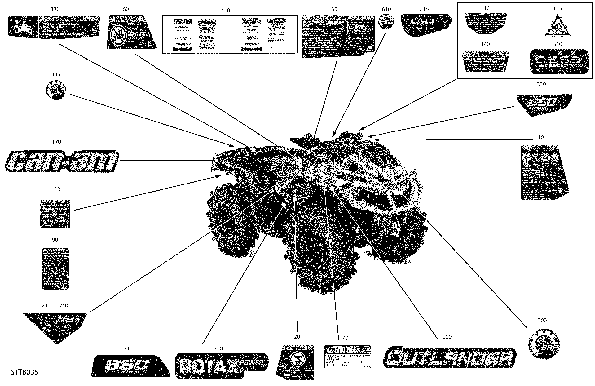 An Image of a Genuine Can-Am Parts Schematic Diagram showing the schematic - BODY - DECALS