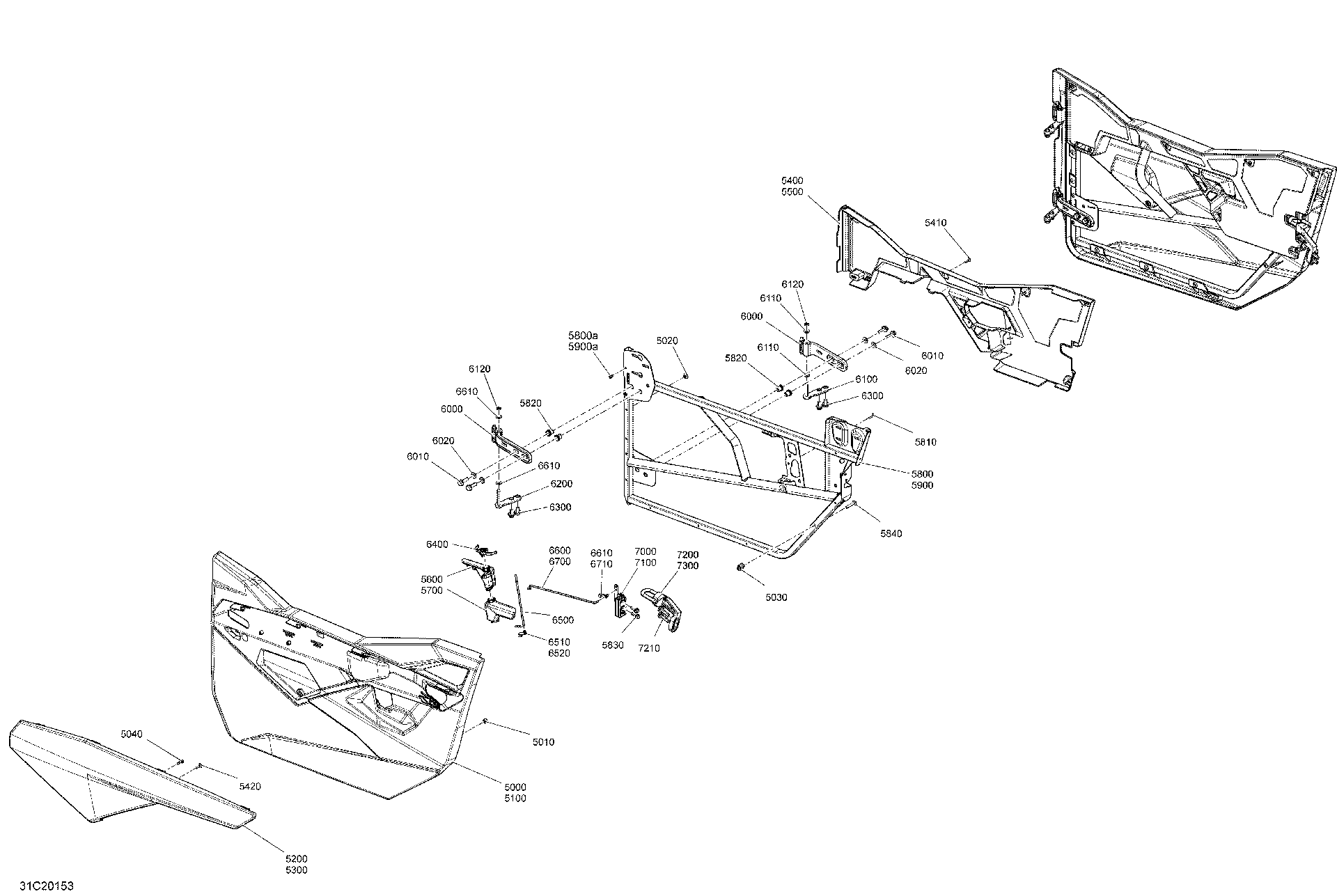 An Image of a Genuine Can-Am Parts Schematic Diagram showing the schematic - BODY - DOOR SECTION - WHITE