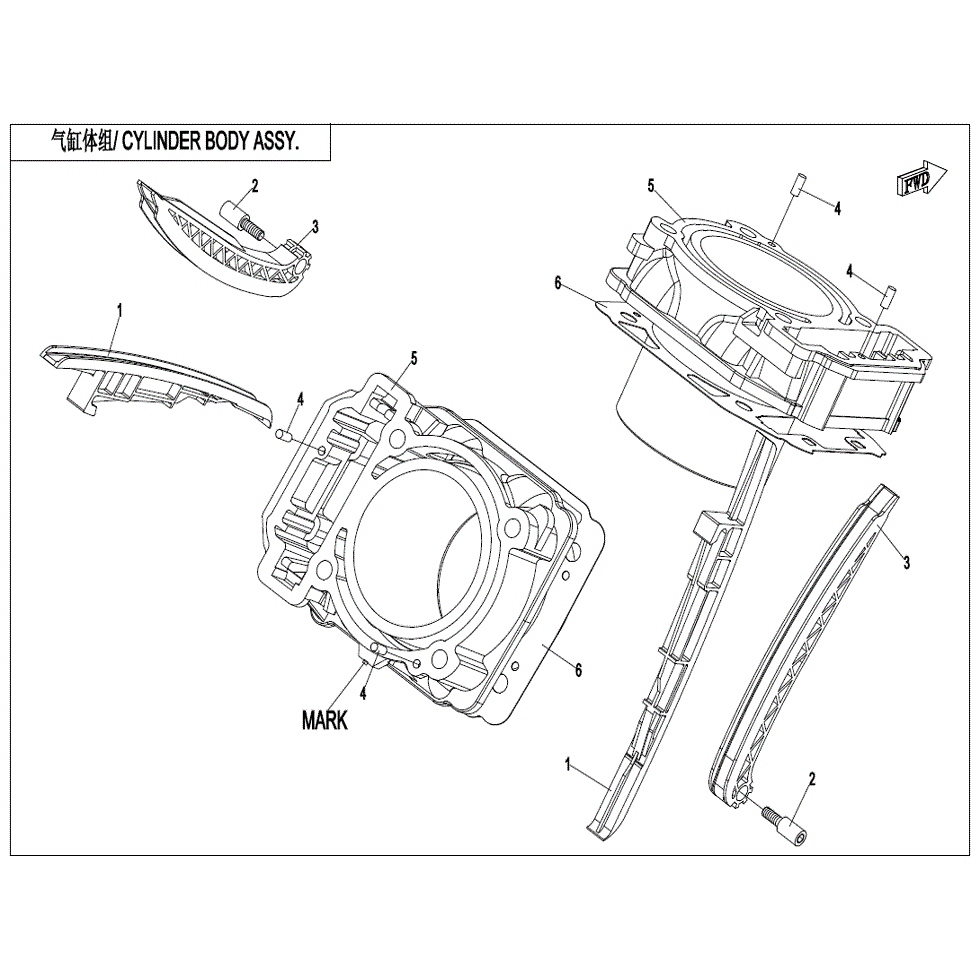 An Image of a Genuine CFMOTO Parts Schematic Diagram showing the schematic - CYLINDER BODY ASSY. - 2022 CFMOTO ZFORCE 800 EX