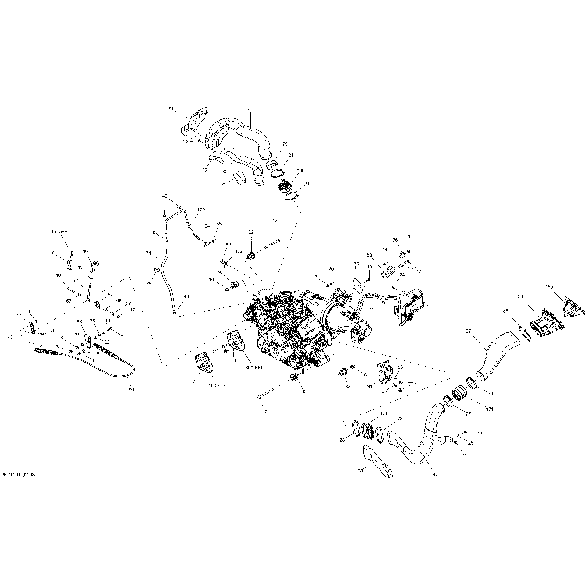 An Image of a Genuine Can-Am Parts Schematic Diagram showing the schematic - ENGINE _08C1502