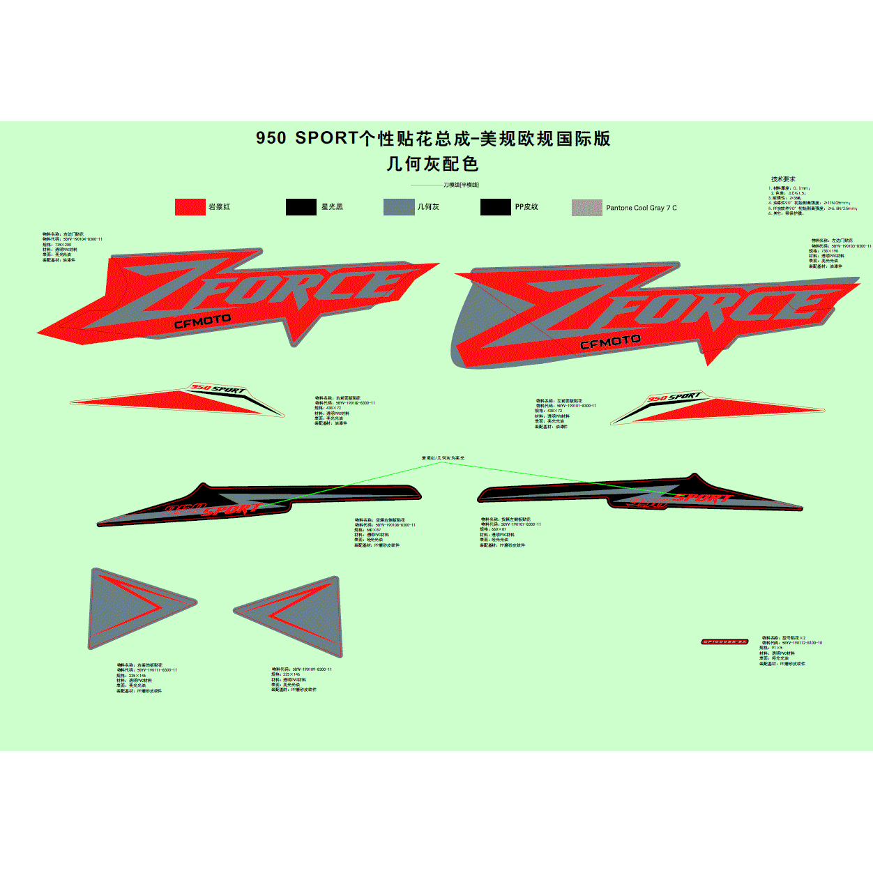 An Image of a Genuine CFMOTO Parts Schematic Diagram showing the schematic - DECAL(TUNDRA GREY) - 2024 CFMOTO ZFORCE 950 Sport