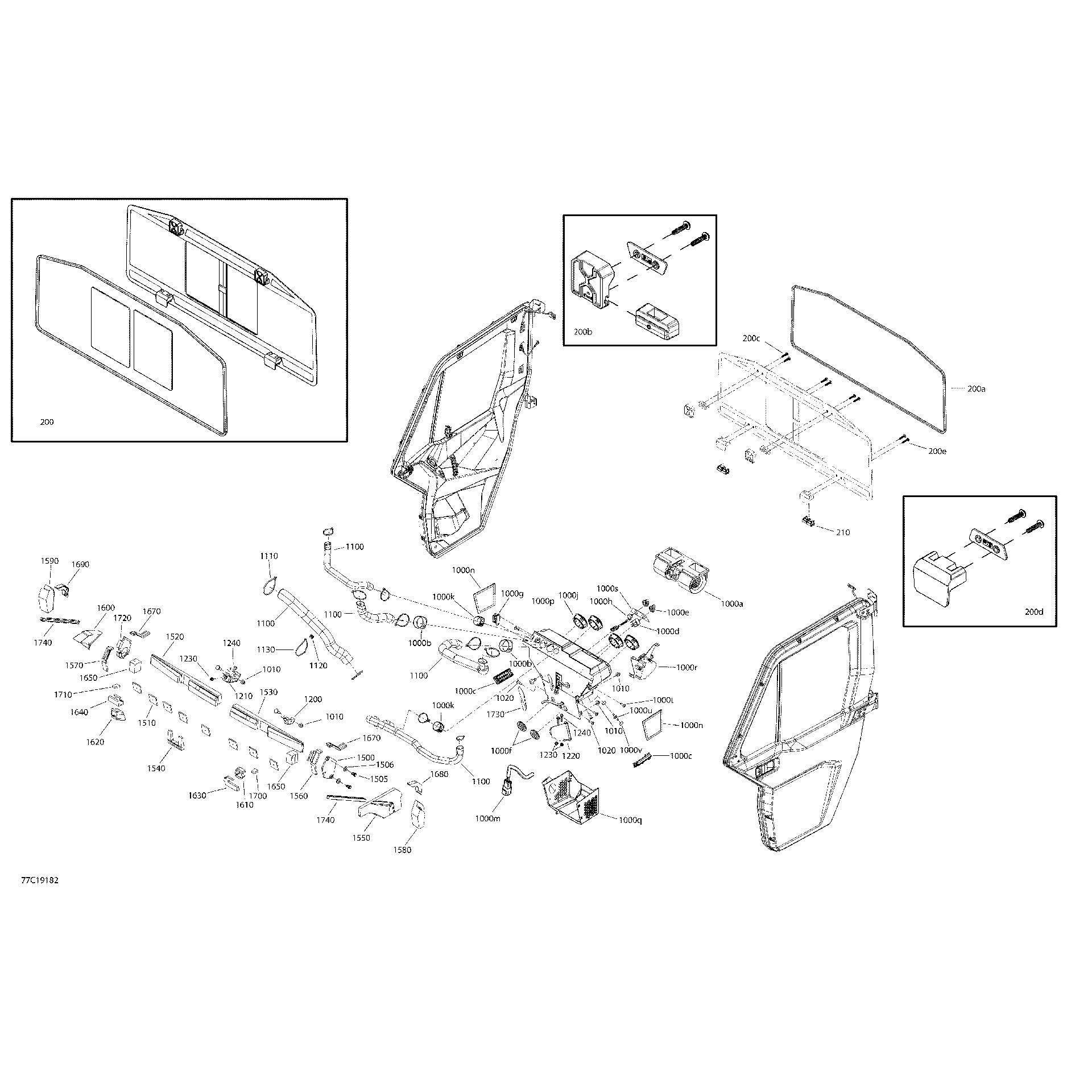 An Image of a Genuine Can-Am Parts Schematic Diagram showing the schematic - ENCLOSURE CAB - HD10 - XT CAB - NORTH AMERICA - REAR WINDOW & DASH SECTION