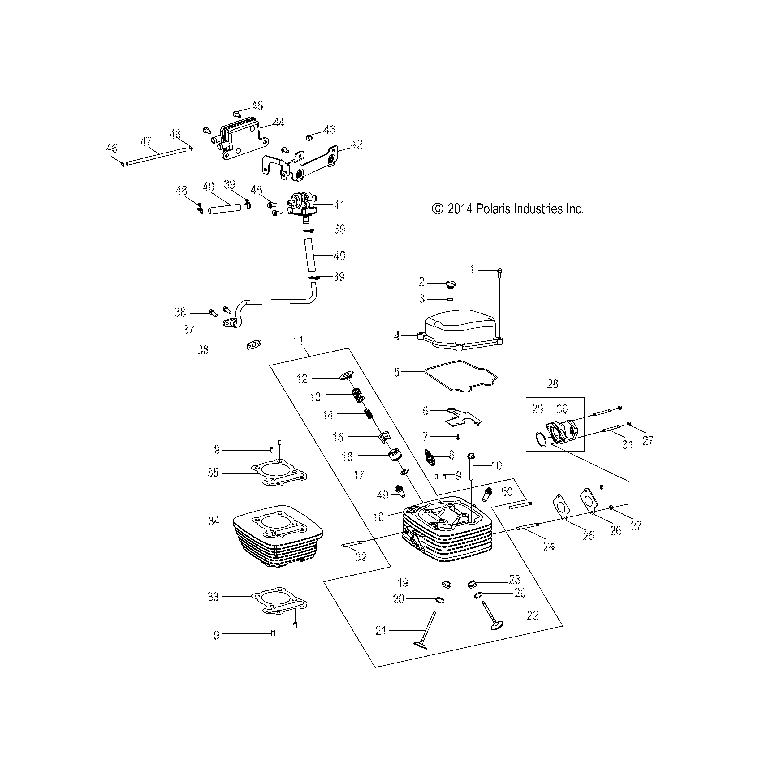 An Image of a Genuine Polaris Parts Schematic Diagram showing the schematic - ENGINE: CYLINDER HEAD - 2025 POLARIS PHOENIX 200