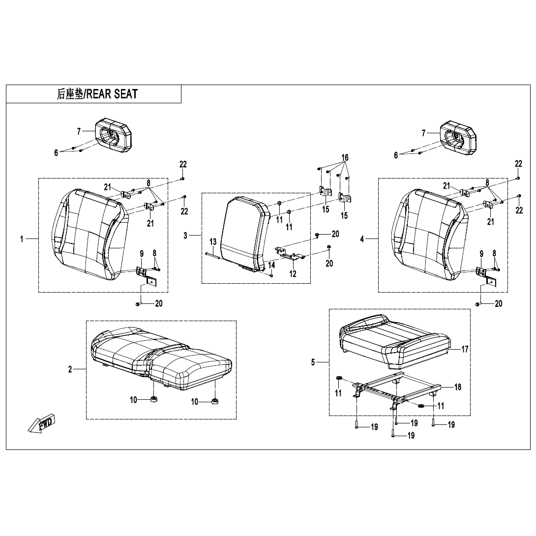 An Image of a Genuine CFMOTO Parts Schematic Diagram showing the schematic - REAR SEAT - 2025 CFMOTO UFORCE U10XL PRO