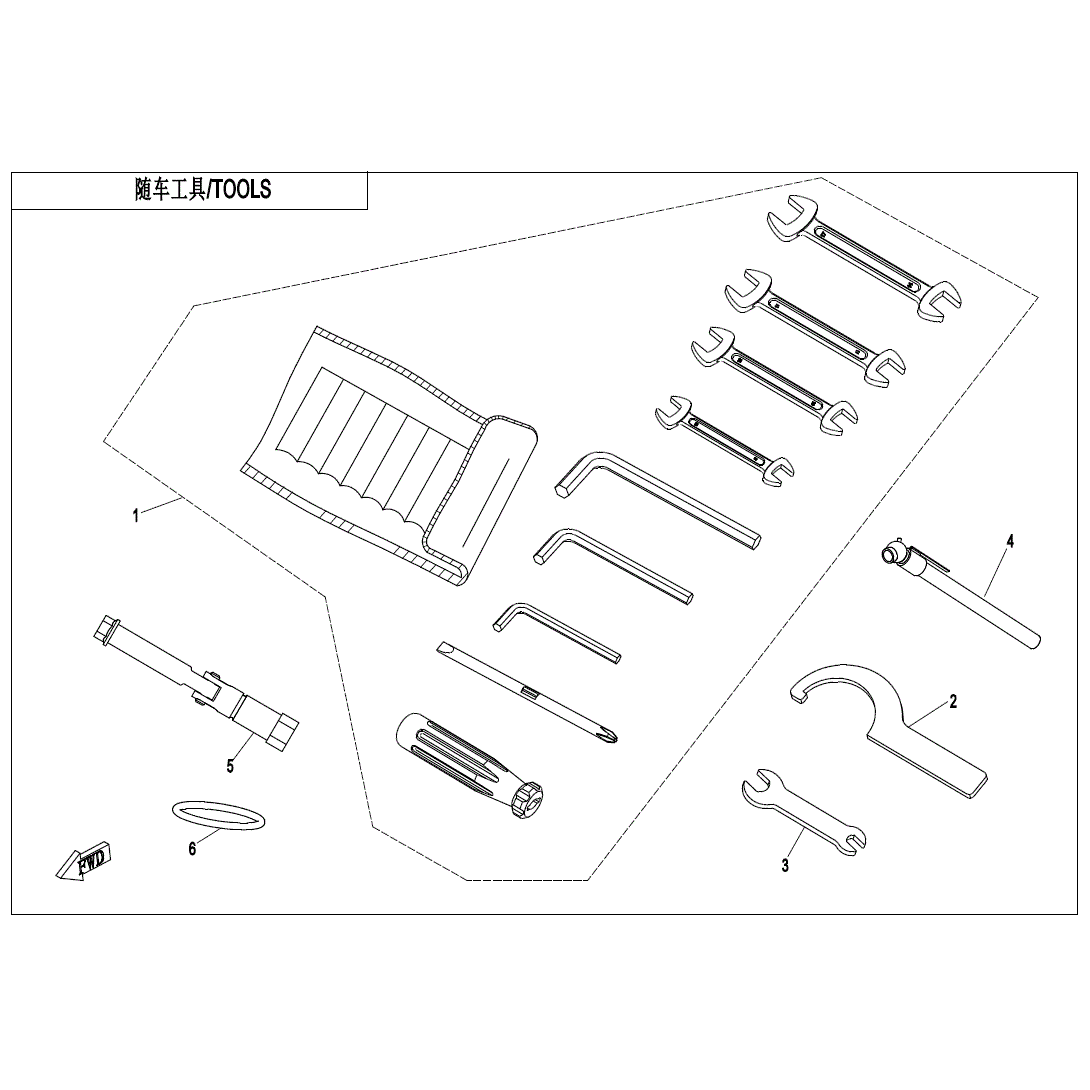 An Image of a genuine CFMOTO Parts Schematic Diagram showing the group - TOOLS - 2021 CFMOTO CFORCE 600