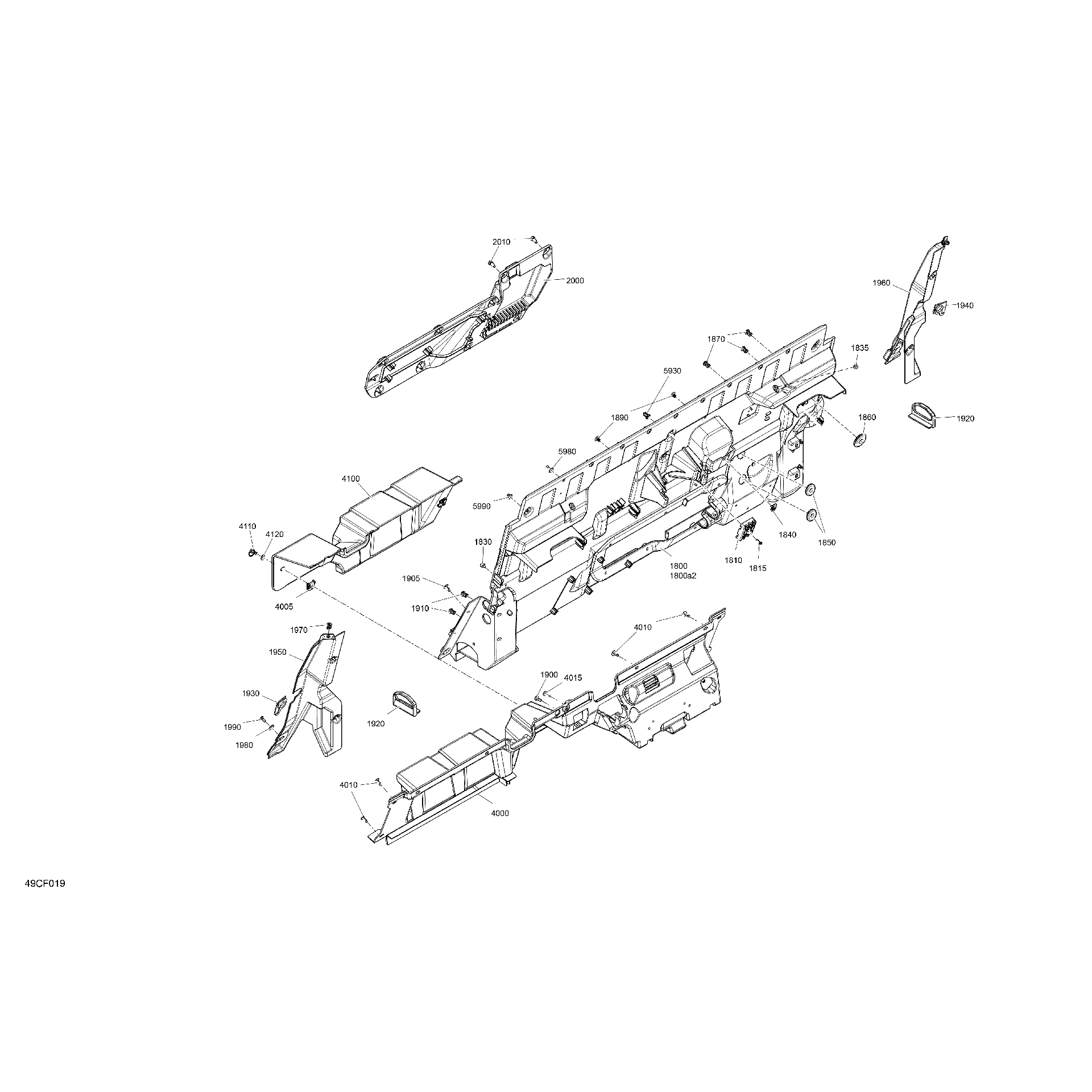 An Image of a Genuine Can-Am Parts Schematic Diagram showing the schematic - CAB INTERIOR - BACK WALL