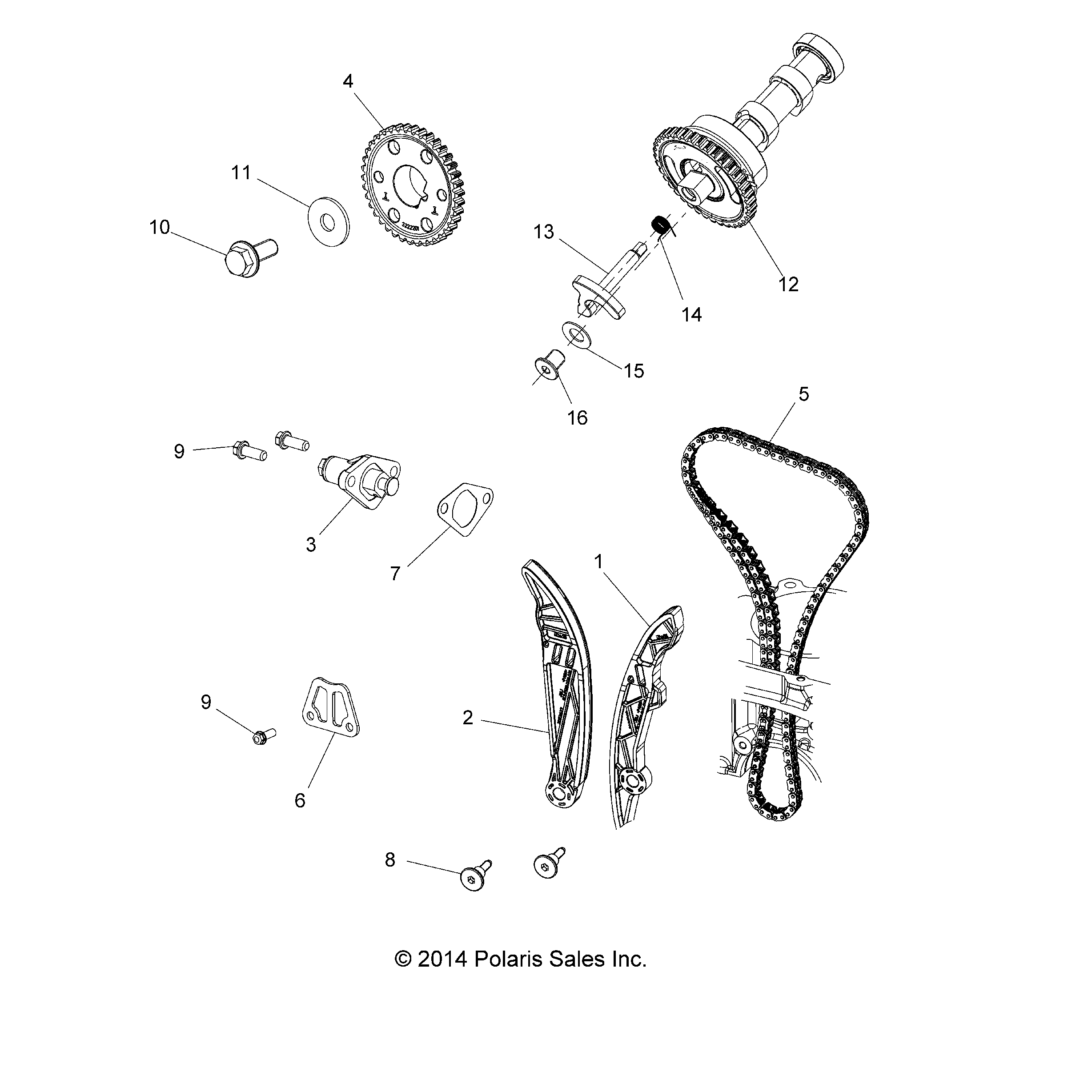An Image of a Genuine Polaris Parts Schematic Diagram showing the schematic - ENGINE: CAM CHAIN AND SPROCKET - 2015 POLARIS HAWKEYE 325 2X4